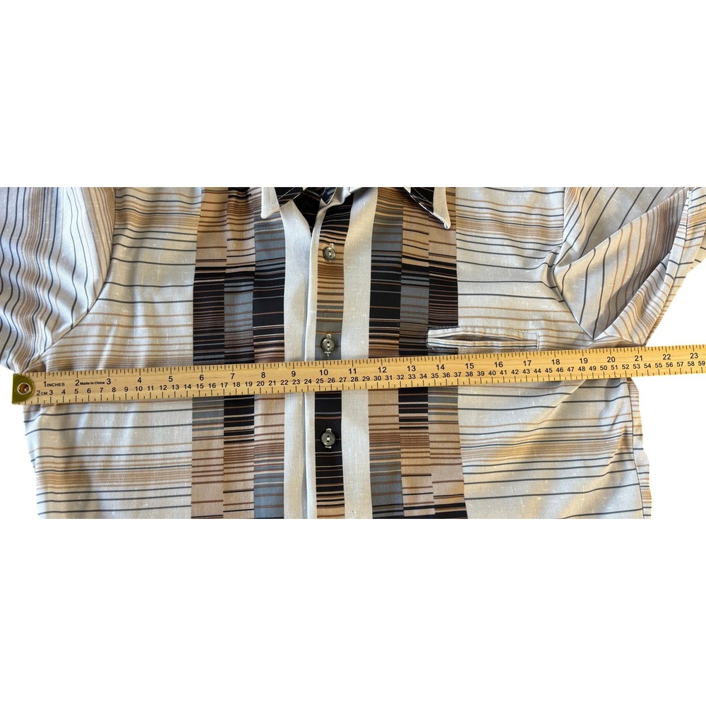 Vintage Alan Stuart Mens Short Sleeve Button‎ Down Shirt Striped MCM Geometric L - Picture 4 of 13